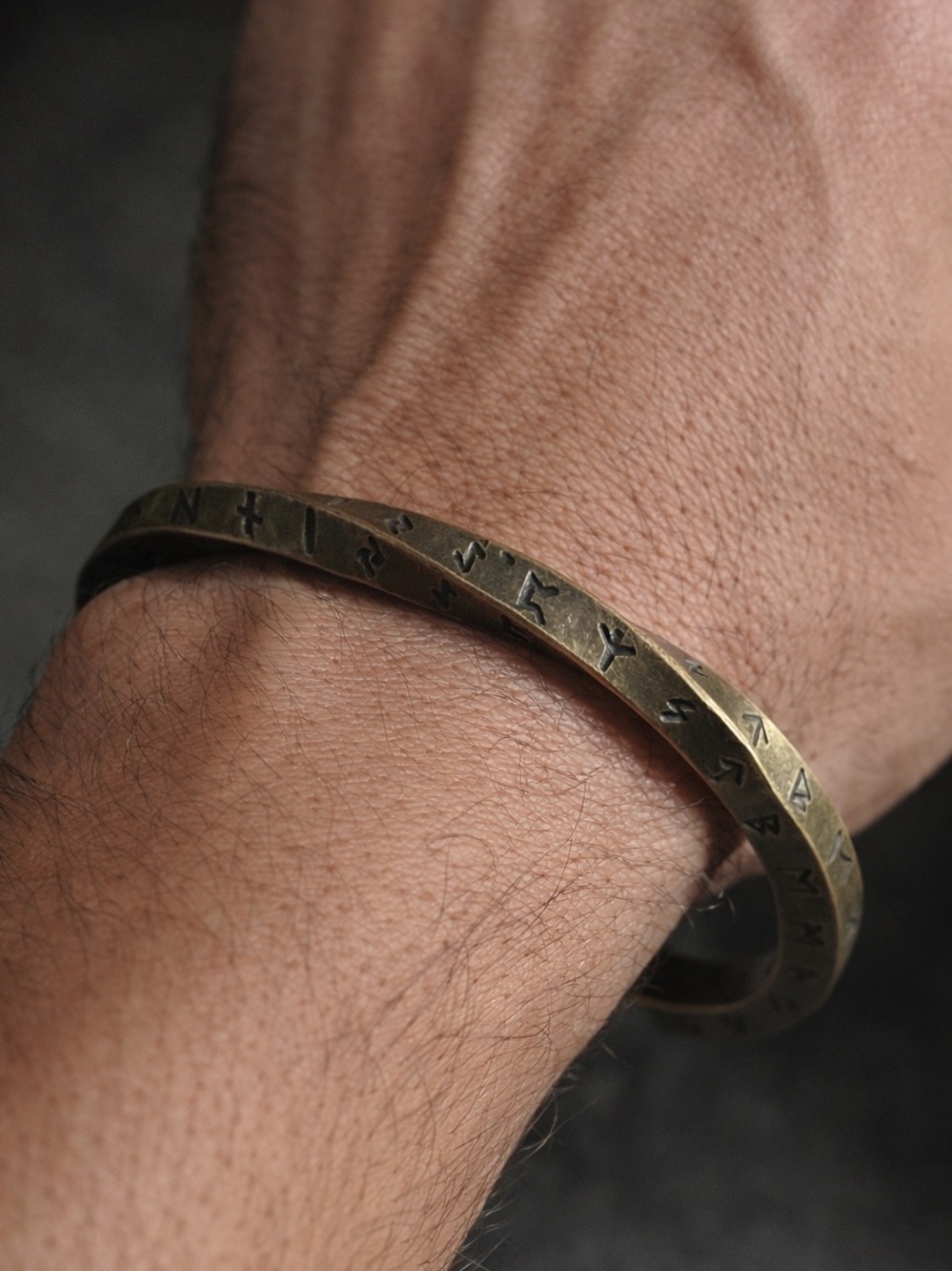 Antique Brass Rune Engraved Cuff Bracelet - Bronze Tone